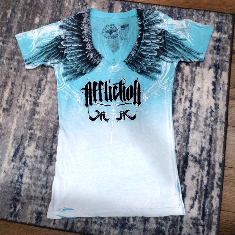 Affliction Women's Blue Graphic Top